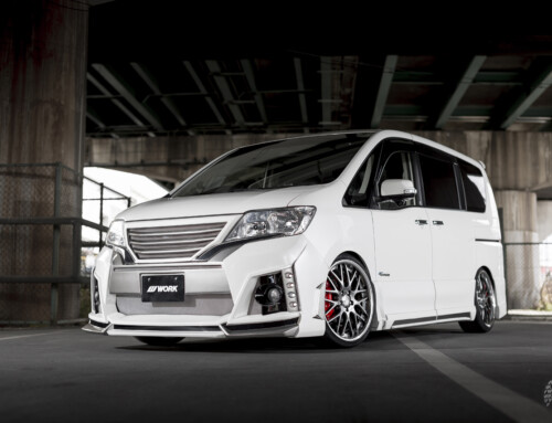 SUNYARD Nissan Serana on WORK Lanvec LM1 in Glim Black (GTK) Finish – Photo by WORK Wheels Japan