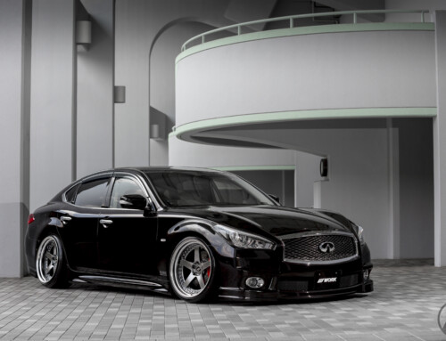 N’S MAKE Nissan Fuga on WORK Zistance W5S in Brilliant Silver Black (BSB) Finish – Photo by WORK Wheels Japan