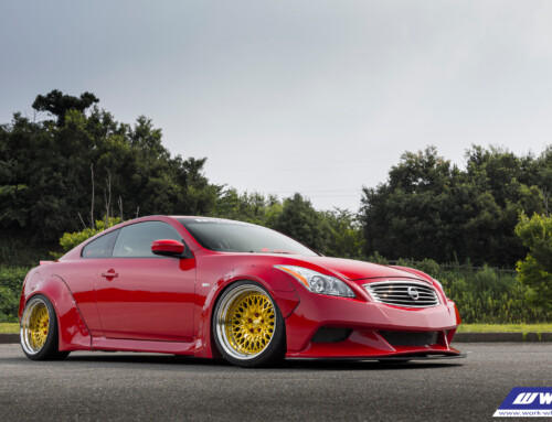 ACEFIELD Nissan Skyline (G37) on WORK Gran Seeker CCX in Imperial Gold (IPG) Finish – Photo by WORK Wheels Japan