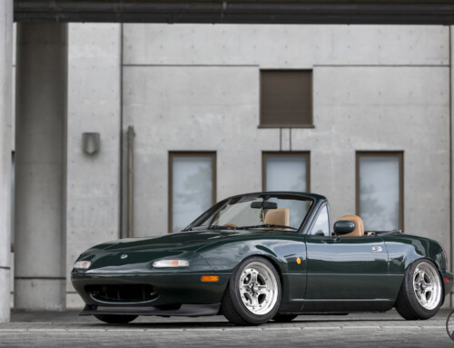 Hamada-san Mazda Roadster (Miata) on WORK Equip 40 in Brut Silver (BSL) Finish – Photo by WORK Wheels Japan